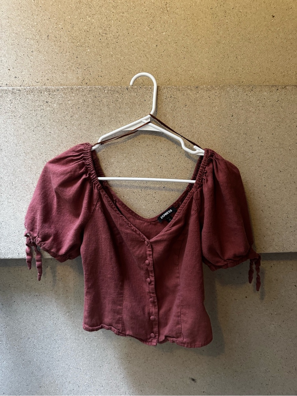 Express Dusty Rose Puff Sleeve Button-Front Blouse